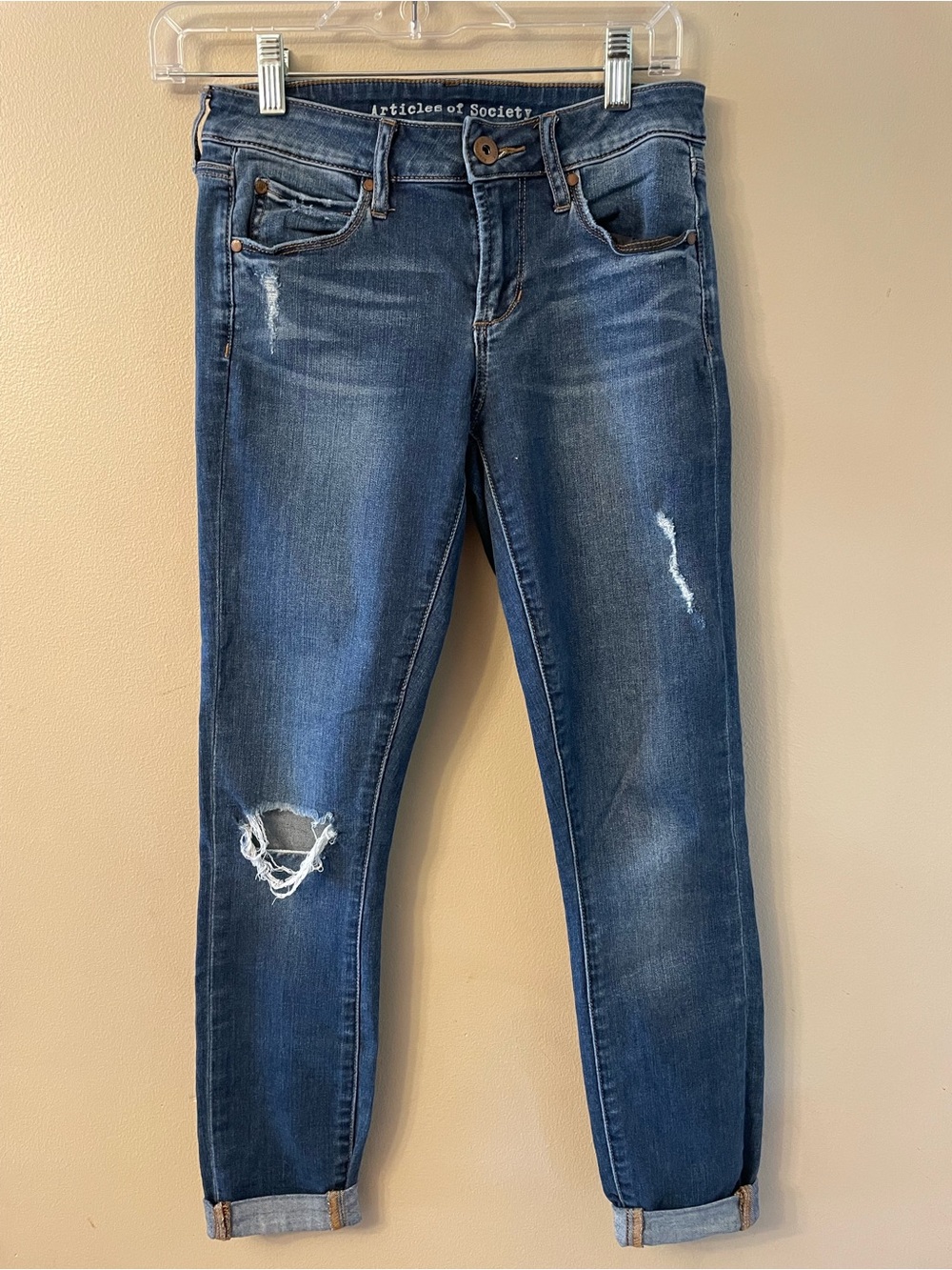 Articles Of Society Women's Boyfriend Jeans - Dark Blue Distressed